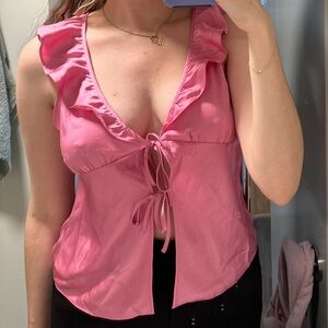 NWT Aritzia Wilfred Tonka Satin Blouse in Bubble Pink